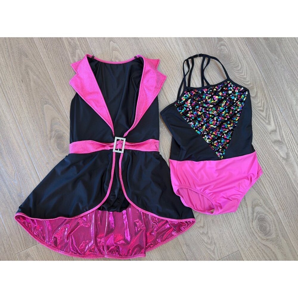 Revolution Dance Black & Pink Childrens Dance Costume Set W/ Sparkle Accents & B